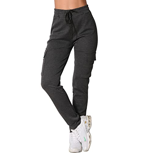 Candygirls Damen Hose Cargo Taschen Jogging Trainingshose Sporthose Reißverschluss Fitness Sport 2205 (as3, Alpha, l, x_l, Regular, Regular, Dunkelgrau) von Candygirls