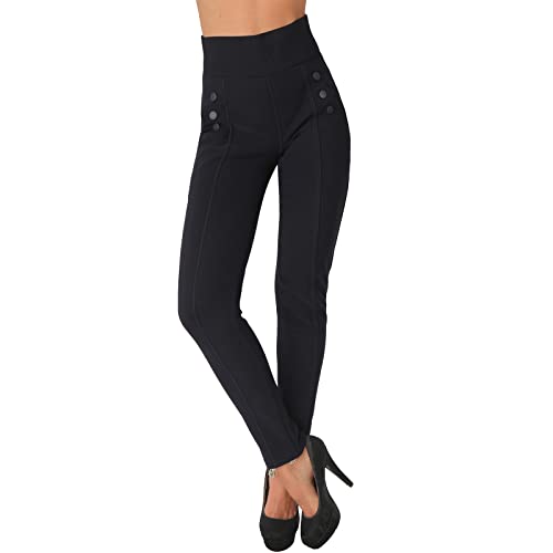 Candygirls Damen Hose High Waist Thermo Stretch Knopfleiste Knöpfe Treggings Leggings Röhre Niete HL-791 (as3, Alpha, l, x_l, Regular, Regular, Blau, L/XL) von Candygirls