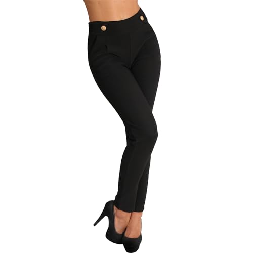 Candygirls Damen Hose Knöpfe Thermo High Waist Gold Treggings Leggings Stretch Business gefüttert 9616 (DE/NL/SE/PL, Alphanumerisch, S, M, Regular, Regular, Schwarz) von Candygirls