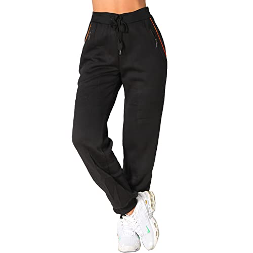 Candygirls Damen Hose Thermo Jogging Trainingshose Sporthose Reißverschluss Fitness Taschen Sport 8175 (as3, Alpha, x_l, Regular, Regular, Schwarz) von Candygirls