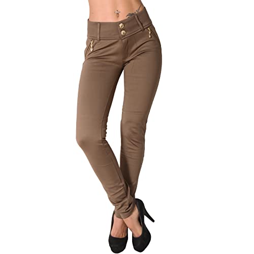 Candygirls Damen Hose Thermo Knöpfe Gold Ziernähte Stretch Nähte Business Leggings Knopf Basic (as3, Alpha, s, m, Regular, Regular, Braun 367) von Candygirls