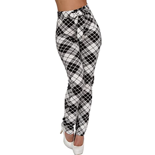 Candygirls Damen Karo Stretch Hose Binde Gürtel Schleife High Waist Treggings Leggings Röhre 194-406 (as3, Numeric, Numeric_36, Numeric_38, Regular, Regular, Weiß, S/M) von Candygirls