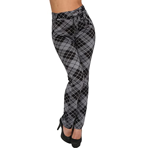 Candygirls Damen Karo Stretch Hose Binde Gürtel Schleife High Waist Treggings Leggings Röhre 194-406 (as3, Numeric, Numeric_40, Numeric_42, Regular, Regular, Grau, L/XL) von Candygirls