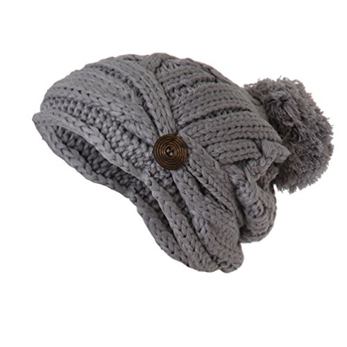 Candygirls Damen Mütze Stickmütze Ballon Wintermütze Ballonmütze Beanie Zopf Knopf Bommel 856 (as3, Alpha, one_Size, Grau, Eiheitsgröße) von Candygirls