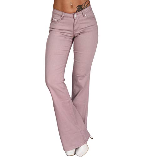 Candygirls Damen Niedrige Schlaghose Damen Jeans Hose Pferde Stickerei Nieten Leichter Schlag D814A (Rosa, 34) von Candygirls