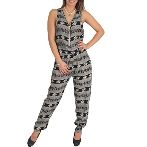 Candygirls Damen Overall Reißverschluss Jumpsuit Einteiler Stretch Hosen Anzug V-Ausschnitt P1621 (1681, L) von Candygirls