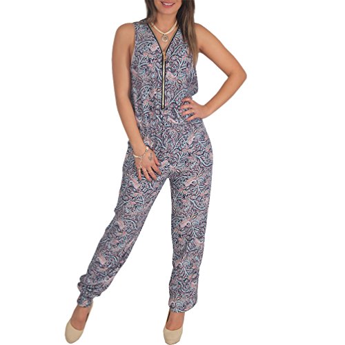 Candygirls Damen Overall Reißverschluss Jumpsuit Einteiler Stretch Hosen Anzug V-Ausschnitt P1621 (1682, S) von Candygirls