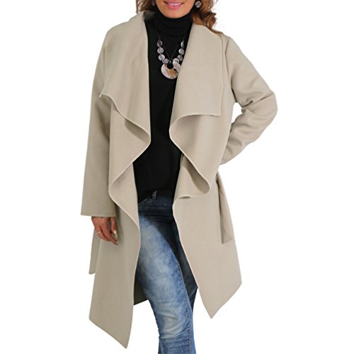 Candygirls Damen Wasserfall Trenchcoat Blogger Kragen Mantel Übergangs Jacke Gürtel (34/36 XS/S, Beige) von Candygirls