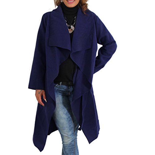 Candygirls Damen Wasserfall Trenchcoat Blogger Kragen Mantel Übergangs Jacke Gürtel (34/36 XS/S, Blau) von Candygirls