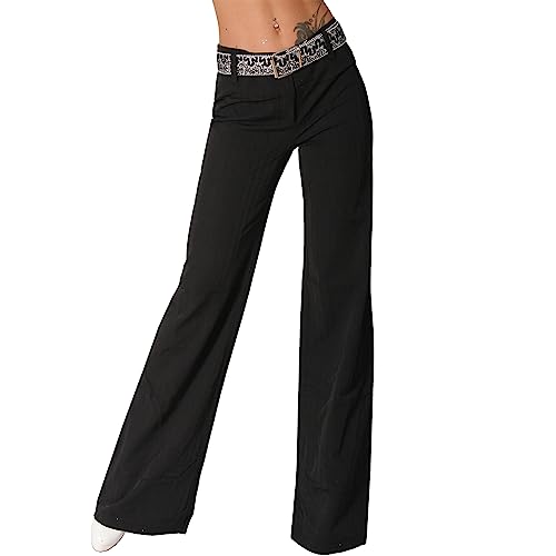 Candygirls Hose Damen Business Schlaghose Nadelstreifen Streifen Gürtel Hüfthose Schlag 1830 (as3, Numeric, Numeric_34, Regular, Regular, Schwarz) von Candygirls