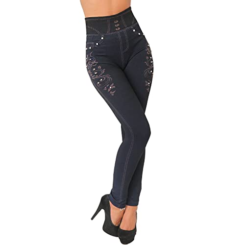 Candygirls Hose High Waist Stretch Knopfleiste Knöpfe Treggings Leggings Röhre Niete 708-1 (as3, Alpha, l, x_l, Regular, Regular, Braun, L/XL) von Candygirls