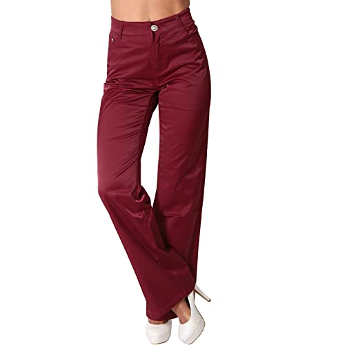 Candygirls Hose Satin High Waist Nieten Stickerei gerades Bein Jeans Damen Strass Knopf M819D (as3, Numeric, Numeric_38, Regular, Regular, Rot) von Candygirls