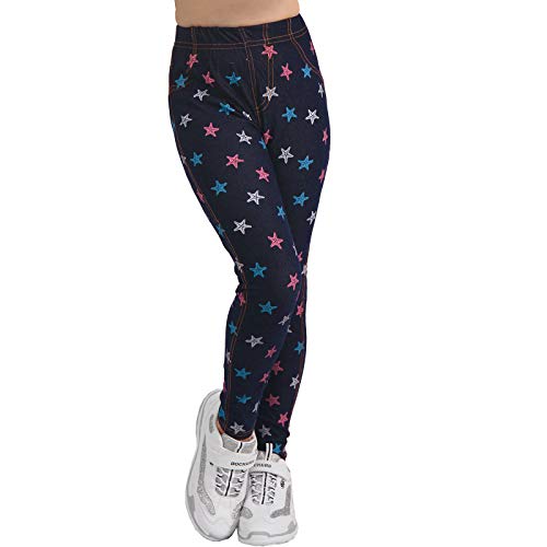 Candygirls Kinder Leggings bunte Sterne Hose weich Zier Naht Mädchen Treggings High Waist 770-1 (Blau, 116) von Candygirls