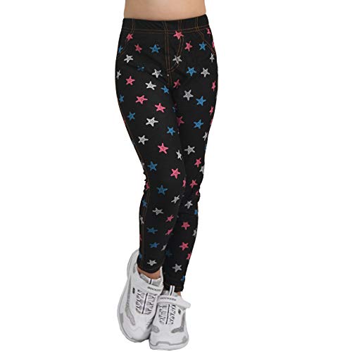 Candygirls Kinder Leggings Bunte Sterne Hose weich Zier Naht Mädchen Treggings High Waist 770-1 (Schwarz, 110) von Candygirls