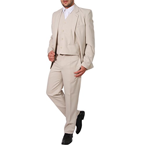 Candygirls Regular Herren Anzug 3Teiler Sakko Hose Weste Büro Business Hochzeit H11 (Beige, 50) von Candygirls