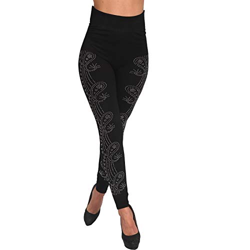 Candygirls Thermo High Waist Strass Paisley Leggings Hose Teddy Fell Innenfutter Röhre 5623 (Schwarz 5620) von Candygirls