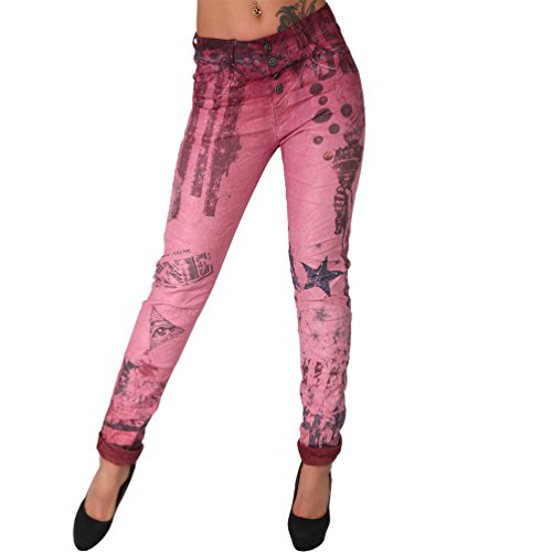 Candygirls Chino Damen Jeans Hose USA Amerika Druck Print Hüfthose Stretch Röhrenjeans (38 M, Pink) von Candygirls