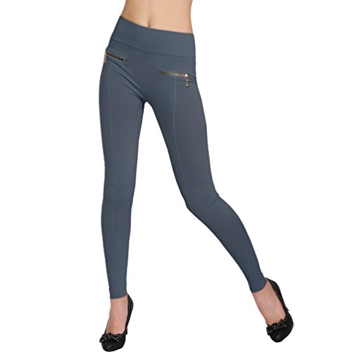 Damen High Waist Basic Stretch Hose breiter Bund Jeggings Treggings Leggings Röhre Stoff Leggins 99738 (Grau) von Candygirls