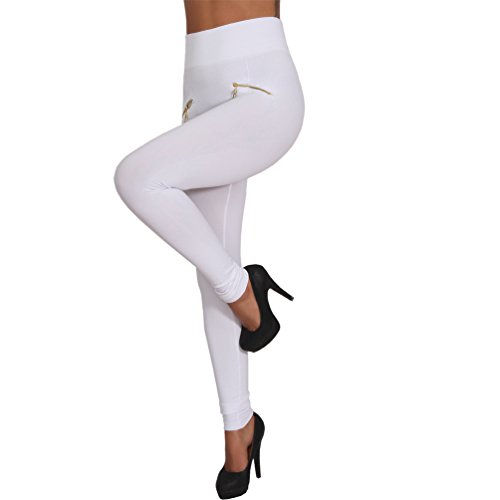 Damen High Waist Basic Stretch Hose breiter Bund Jeggings Treggings Leggings Röhre Stoff Leggins 99738 (Weiß 2) von Candygirls