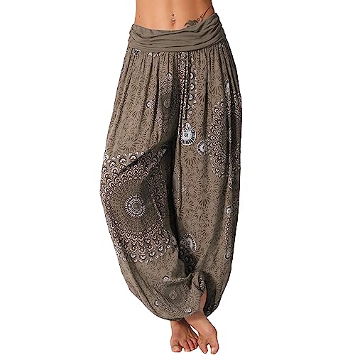 Damen Hose Harem Aladin Pluder Blumen Mandala Sommer Pumphose Freizeit Ali Baba Urlaub 640 (Schlamm 644) von Candygirls