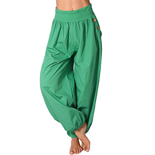 Damen Hose Harem Aladin Pluder Knöpfe Sommer Knopf Freizeit Ali Baba Pumphose Urlaub 73 (Grün) von Candygirls