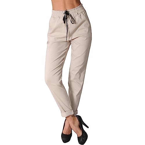 Damen Hose Loose Fit Baggy Hose elastisch Band 7/8 Umschlag High Waist hoher Bund 645 (as3, Numeric, Numeric_36, Regular, Regular, Beige) von Candygirls