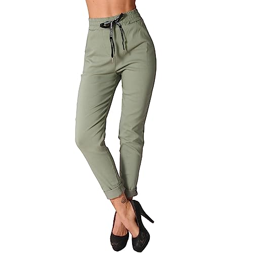 Damen Hose Loose Fit Baggy Hose elastisch Band 7/8 Umschlag High Waist hoher Bund 645 (as3, Numeric, Numeric_36, Regular, Regular, Oliv) von Candygirls