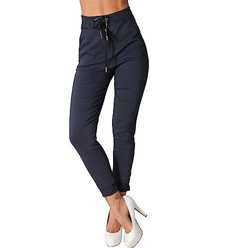 Damen Hose Loose Fit Baggy Hose elastisch Band 7/8 Umschlag High Waist hoher Bund 645 (as3, Numeric, Numeric_38, Regular, Regular, Blau) von Candygirls