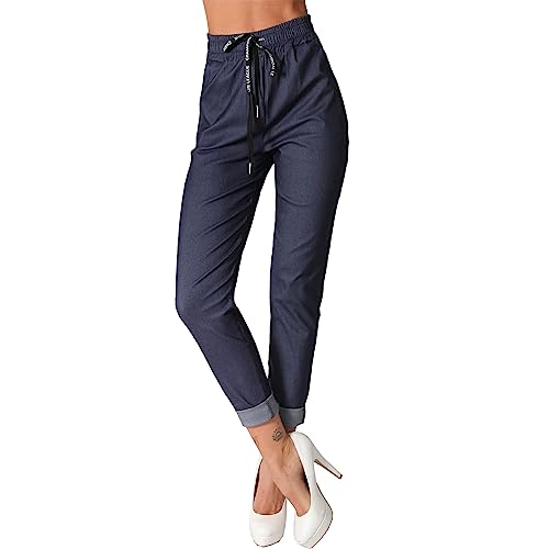 Damen Hose Loose Fit Baggy Hose elastisch Band 7/8 Umschlag High Waist hoher Bund 645 (as3, Numeric, Numeric_38, Regular, Regular, Jeans) von Candygirls