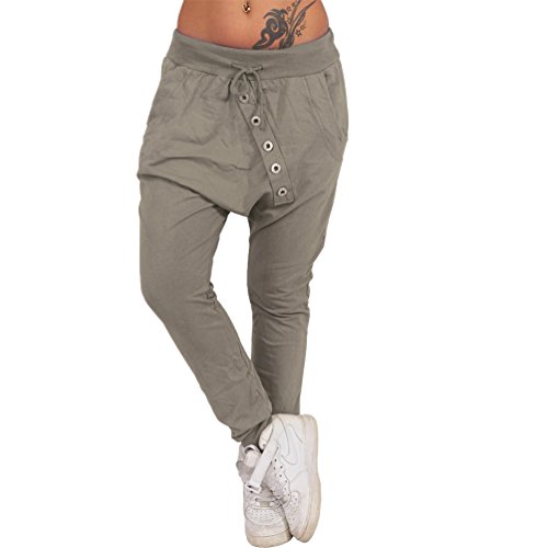 Damen Jogging Sport Hose Boyfriend mit Knopfleiste Baggy Harem Chino Pump Lauf Röhre Bunt Sommer Loose Fit Jogger 79 (Schlamm) von Candygirls