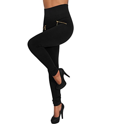 Damen Leggings Zipper Reißverschluss Hoher Bund Treggings Sommer Leggins Hose Röhre 99739 (Einheitsgröße 34/XXS, 34/XS, 36/S, Schwarz) von Candygirls