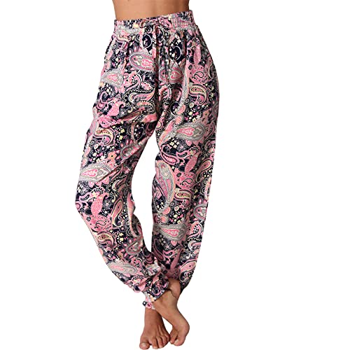 Damen Leichte Hose Harem Aladin Sommer Blumen Blätter Strand Ali Baba Pumphose Pluder Urlaub A83 (as3, Alpha, x_l, xx_l, Regular, Regular, Rosa) von Candygirls