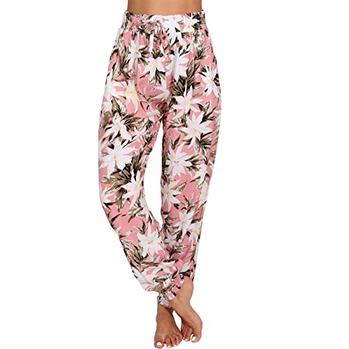 Damen Leichte Sommer Blumen Hose Rose Strand Harem Aladin Ali Baba Pumphose Pluder A2 (as3, Numeric, Numeric_36, Numeric_38, Regular, Regular, Rosa A3, S/M) von Candygirls