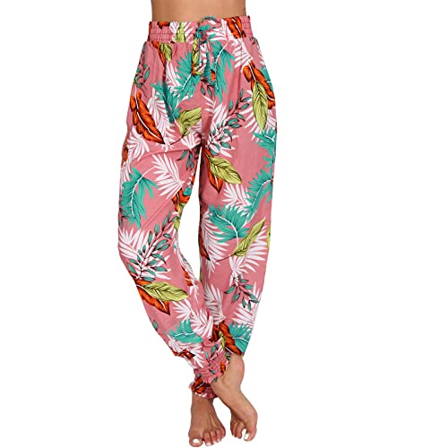 Damen Leichte Sommer Blumen Hose Rose Strand Harem Aladin Ali Baba Pumphose Pluder A2 (as3, Numeric, Numeric_38, Numeric_40, Regular, Regular, Rosa, M/L) von Candygirls