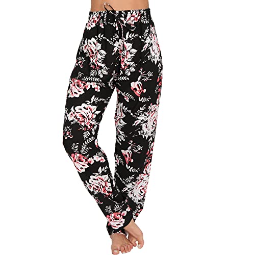 Damen Leichte Sommer Blumen Hose Rose Strand Harem Aladin Ali Baba Pumphose Pluder B35 (as3, Numeric, Numeric_36, Numeric_38, Regular, Regular, Schwarz, S/M) von Candygirls