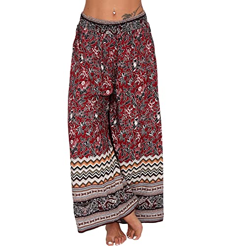 Damen Leichte Sommer Culotte Hose Blumen Paisley Aladin Ali Baba Pluder gerades Bein K92 (as3, Numeric, Numeric_36, Numeric_38, Regular, Regular, Rot, S/M) von Candygirls