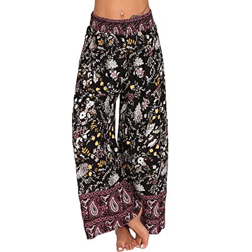 Damen Leichte Sommer Culotte Hose Blumen Paisley Aladin Ali Baba Pluder gerades Bein K92 (as3, Numeric, Numeric_36, Numeric_38, Regular, Regular, Schwarz, S/M) von Candygirls