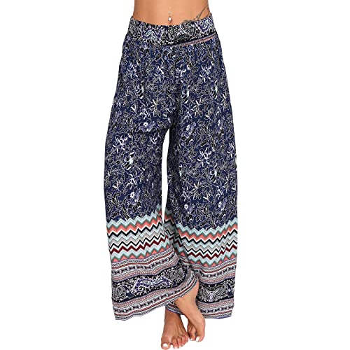 Damen Leichte Sommer Culotte Hose Blumen Paisley Aladin Ali Baba Pluder gerades Bein K92 (as3, Numeric, Numeric_40, Numeric_42, Regular, Regular, Blau, L/XL) von Candygirls