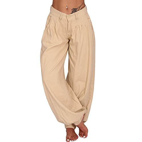 Damen Leichte Sommer Hose Strand Leinen Optik Harem Aladin Ali Baba Pumphose Pluder 88371 (as3, Numeric, Numeric_38, Regular, Regular, Sand, 38) von Candygirls