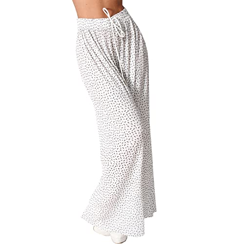 Damen Leichte Sommer Palazzo Hose Culotte glänzend Aladin Ali Baba Satin weites Bein HL1015 (as3, Alpha, one_Size, Regular, Regular, Weiß) von Candygirls