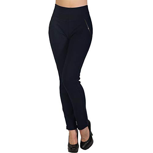 Hose Thermo Stretch Silber Niete breiter Bund Treggings Leggings Röhre Stoff 143-4 (DE/NL/SE/PL, Alphanumerisch, L, XL, Regular, Regular, Blau) von Candygirls