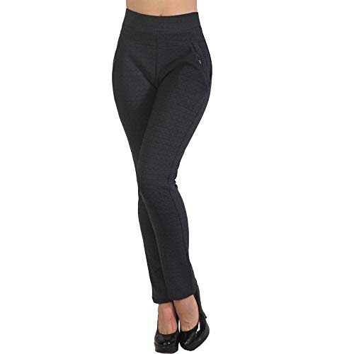 Hose Thermo Stretch Silber Niete breiter Bund Treggings Leggings Röhre Stoff 143-4 (DE/NL/SE/PL, Alphanumerisch, L, XL, Regular, Regular, Grau) von Candygirls