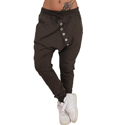 Jogging Sport Hose Boyfriend mit Knopfleiste Baggy Harem Chino Pump Lauf Röhre Bunt Sommer Loose Fit Jogger 79 (Braun) von Candygirls