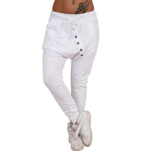 Jogging Sport Hose Boyfriend mit Knopfleiste Baggy Harem Chino Pump Lauf Röhre Bunt Sommer Loose Fit Jogger 79 (Weiß) von Candygirls