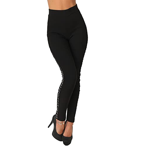 Leggings Thermo Zierband Fashion Strass Steine High Waist Stretch Hose Winter (as3, Alpha, l, x_l, Regular, Regular, Schwarz 274) von Candygirls