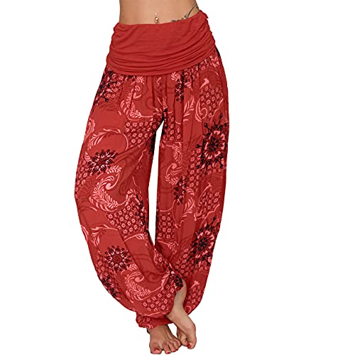 Leichte Sommer Hose Kreis Strand Harem Aladin Blume Ali Baba Pumphose Pluder 190 (Rot 508) von Candygirls