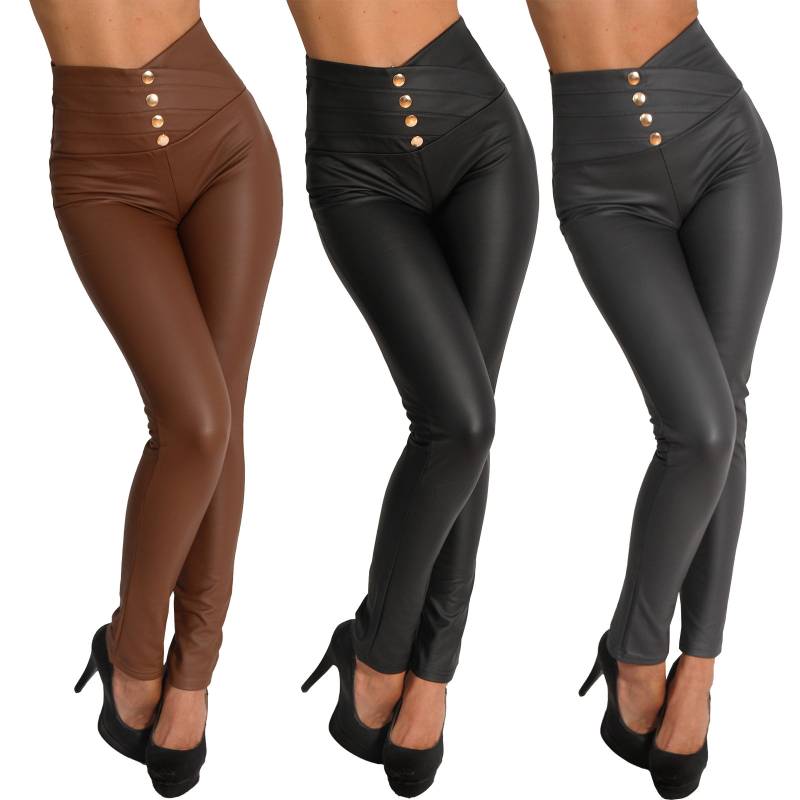 Damen Leggings Hose Zier Knöpfe Leder Imitat Wet Look High Waist Jeggings Optik Gold 95530 Damen Leggings Hose Zier Knöpfe Leder Imitat Wet Look High Waist Jeggings Optik Gold 95530 von CandygirlsDE
