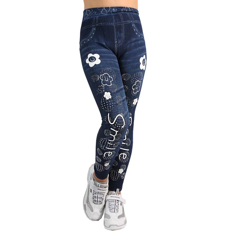 Gemütliche Kinder-Thermo-Leggings in Jeansprint Mit Smile Und Wolkendruck 702-301 von CandygirlsDE