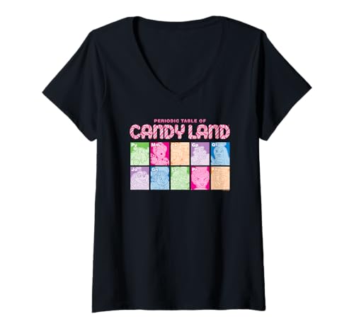 Damen Candy Land Periodic Table with Main Characters T-Shirt mit V-Ausschnitt Damen Candy Land Periodic Table with Main Characters T-Shirt mit V-Ausschnitt von Candyland