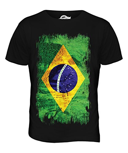 Candymix Brasilien Grunge Flagge Herren T Shirt, Größe 3X-Large, Farbe Schwarz von Candymix